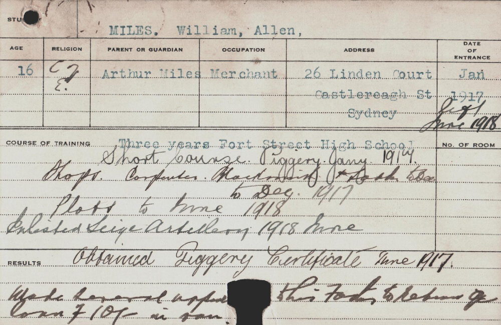 MILES, William Allen (Short Course - Piggery, Shops, Carpenter, Blacksmith &amp; Plots)