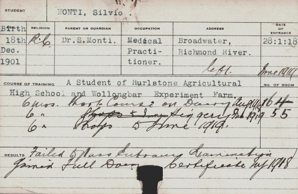 MONTI, Silvio (Short Course - Dairy, Piggery &amp; Shops)