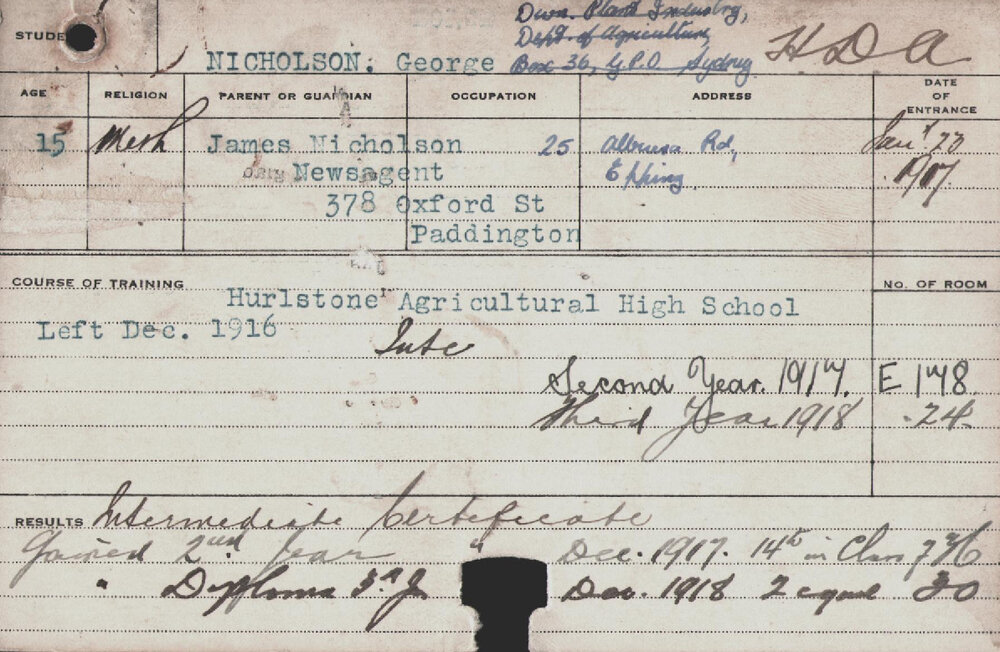 NICHOLSON, George (Hawkesbury Diploma of Agriculture (HDA))