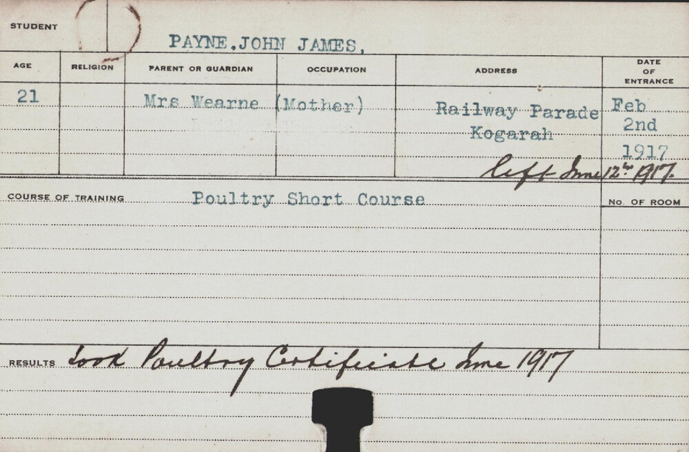 PAYNE, John James (Short Course - Poultry)