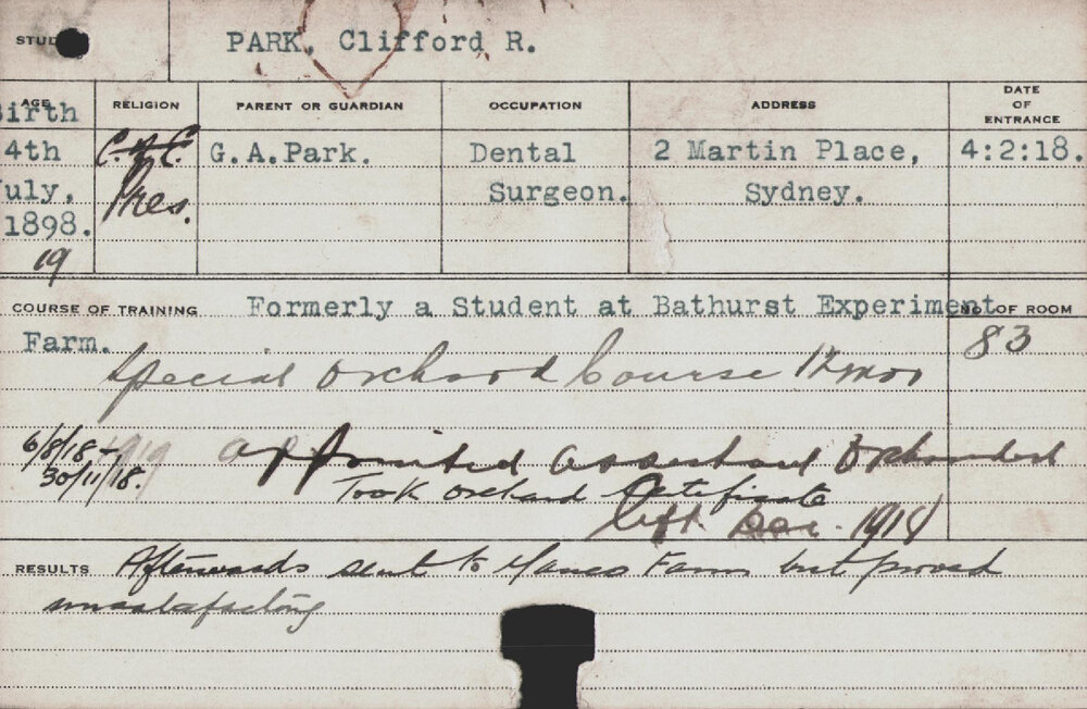 PARK, Clifford R (Special Course - Orchard)