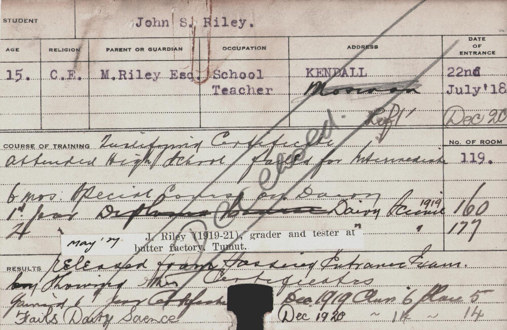 RILEY, John S (Special Course - Dairy/ Dairy Science)