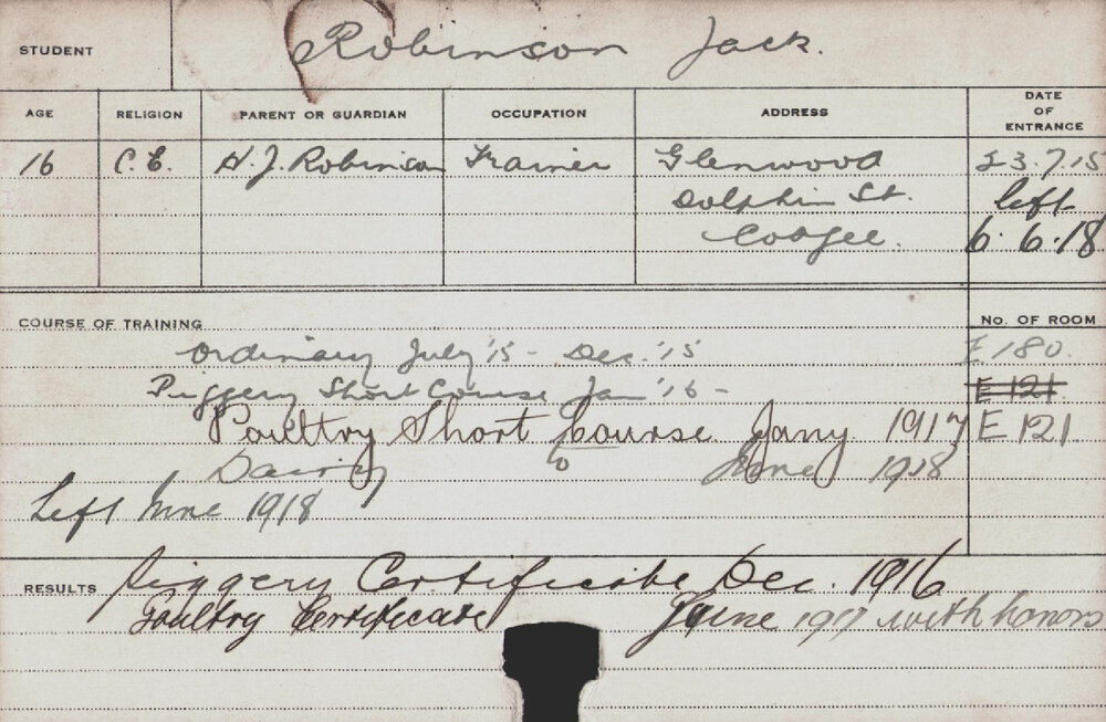 ROBINSON, Jack (Short Course - Poultry, Piggery &amp; Dairy)
