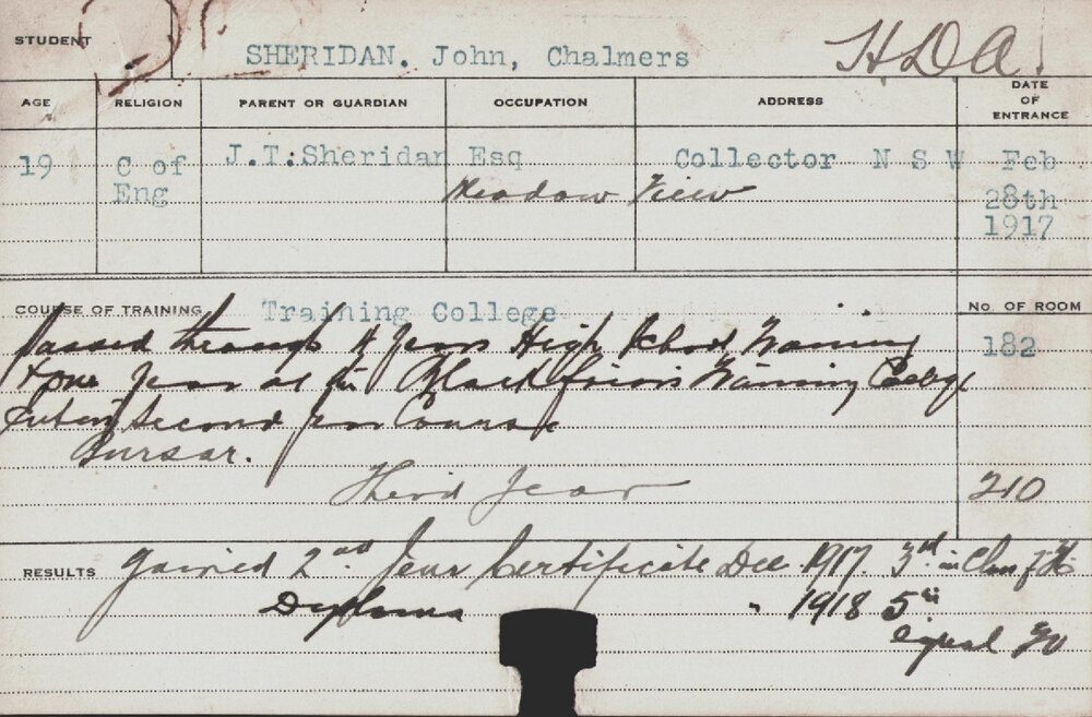 SHERIDAN, John Chalmers (Hawkesbury Diploma of Agriculture (HDA))