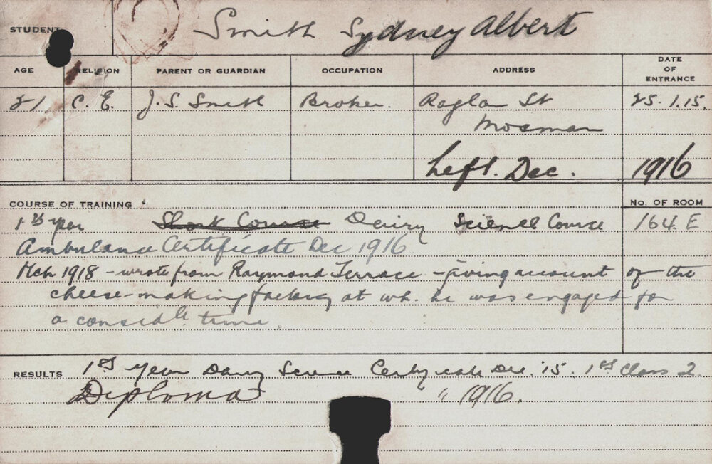 SMITH, Sydney Albert (Dairy Science Course)