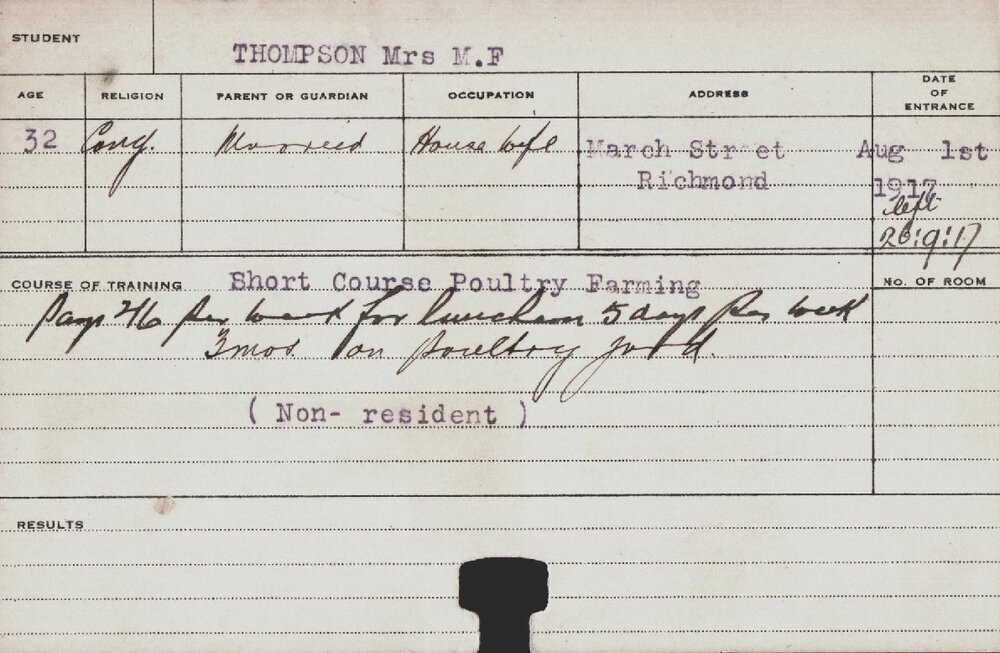 Thompson, Mrs MF (Short Course - Poultry Farming)