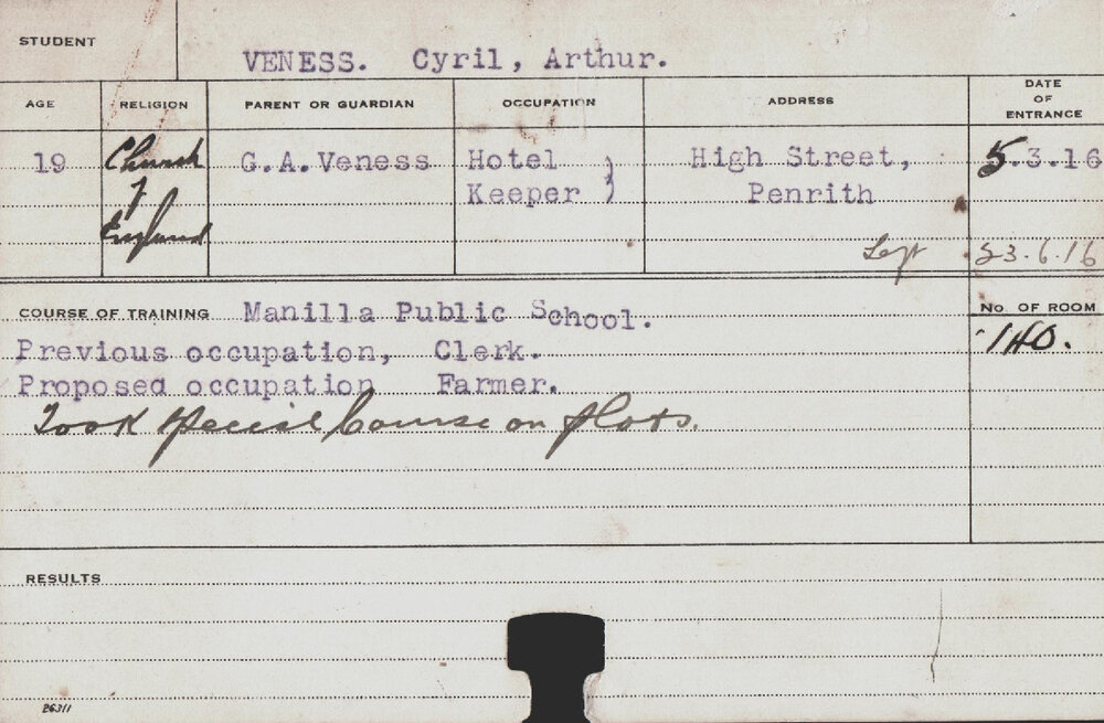 Veness, Cyril Arthur (Special Course - Plots)
