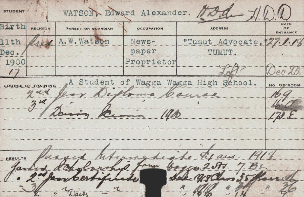 Watson, Edward Alexander (Hawkesbury Diploma of Agriculture (HDA)/ Hawkesbury Diploma in Dairy (HDD))