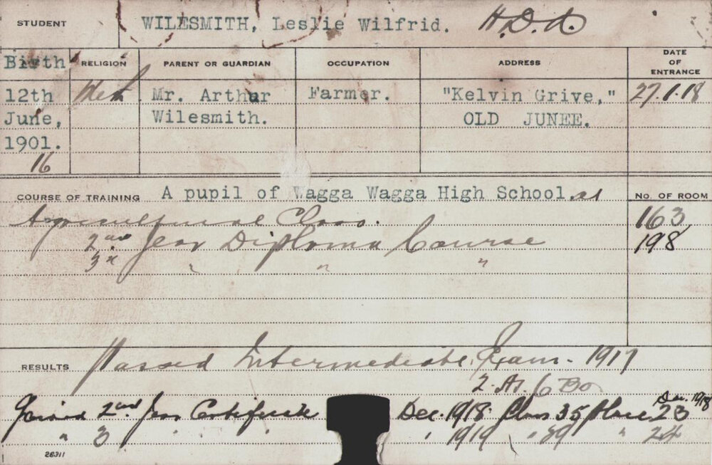 Wilesmith, Leslie Wilfred (Hawkesbury Diploma of Agriculture (HDA))