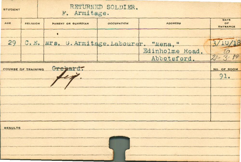 ARMITAGE, F (Short Course - Piggery)