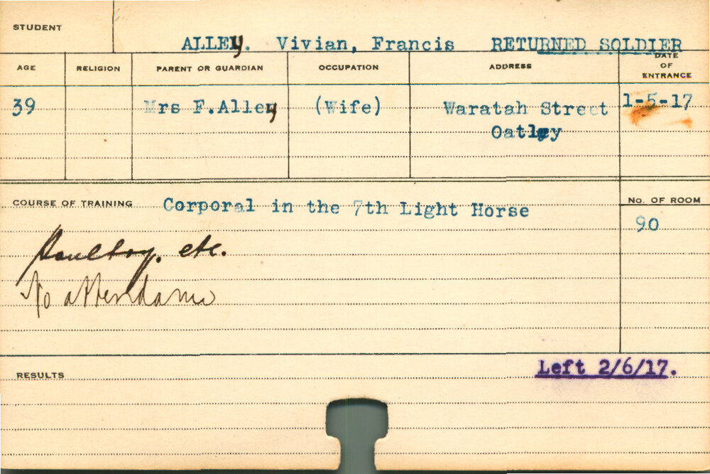 ALLEY, Vivian Francis (Short Course - Poultry)