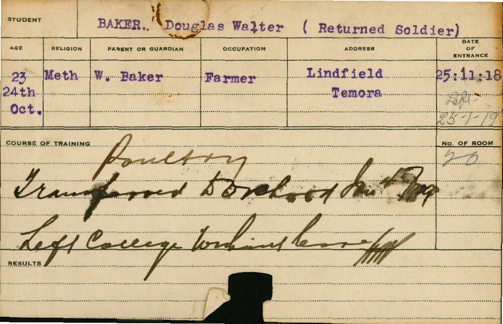 BAKER, Douglas Walter (Short Course - Poultry &amp; Orchard)