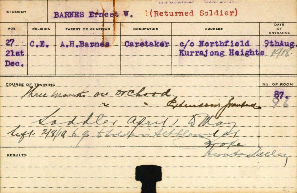 BARNES, Ernest W (Short Course - Orchard &amp; Saddler)