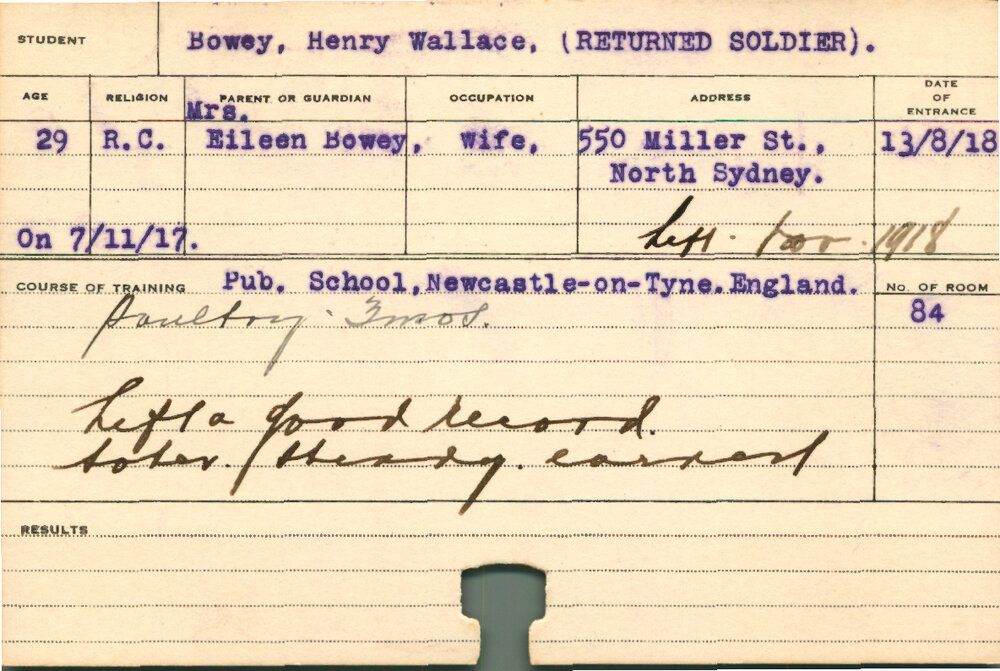 BOWEY, Henry Wallace (Short Course - Poultry )