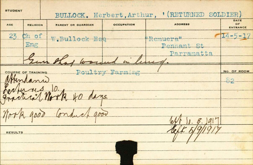 Bullock, Herbert Arthur (Short Course - Poultry Farming)