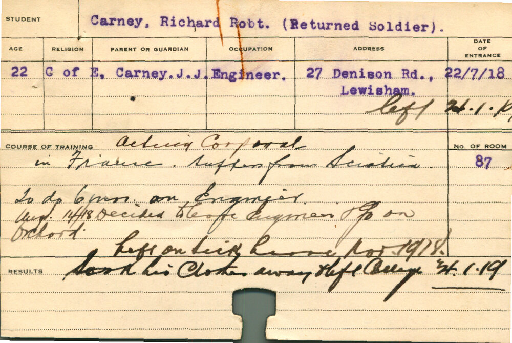 CARNEY, Richard Robt (Short Course - Engineers &amp; Orchard)