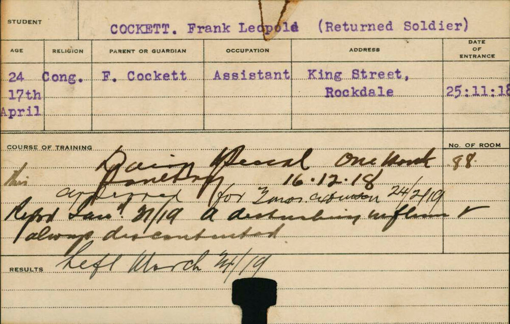 Cockett, Frank Leopold (Special Course -Dairy, Poultry)