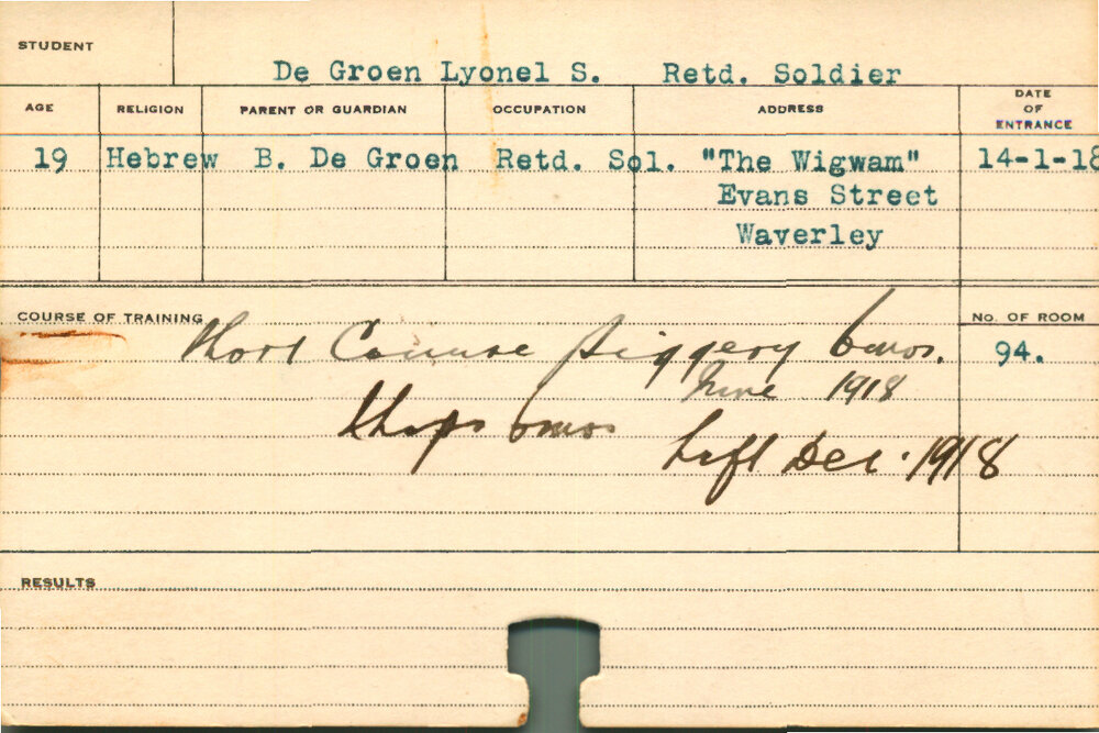 DE GROEN, Lyonel S (Short Course - Piggery &amp; Shops)