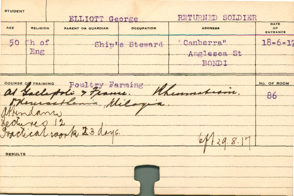 ELLIOTT, George (Short Course - Poultry Farming)