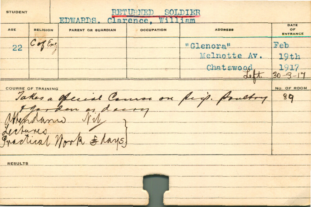 EDWARDS, Clarence William (Special Course - Pigs, Poultry, Garden &amp; Dairy)