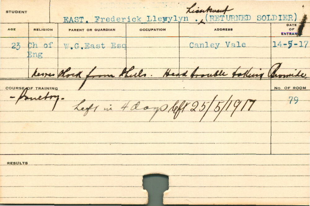 EAST, Frederick Llewylyn (Short Course - Poultry)