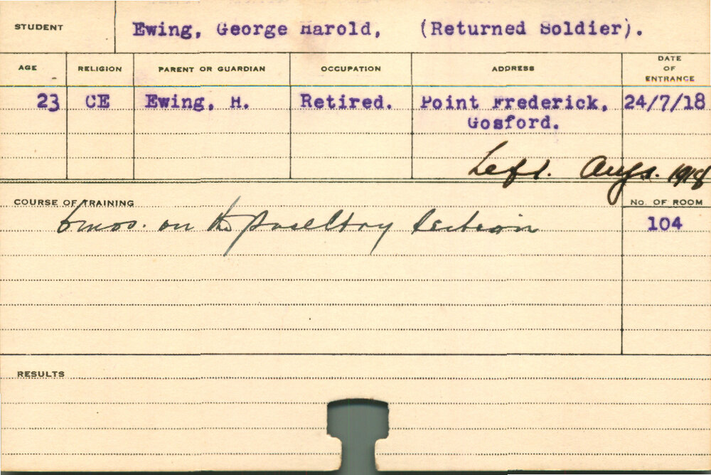 EWING, George Harold (Short Course - Poultry )