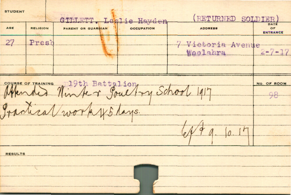 GILLETT, Leslie Hayden (Short Course - Poultry [Winter School])