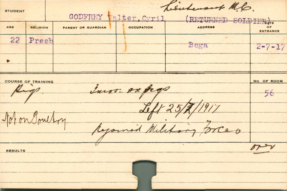 GODFREY, Walter Cyril (Short Course - Pigs)