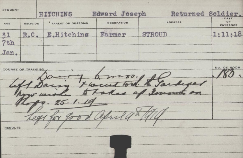 Hitchins, Edward Joseph (Short Course - Dairy, Gardener &amp; Shops)