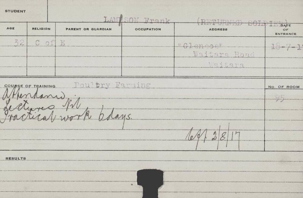 Lamson, Frank (Short Course - Poultry Farming)