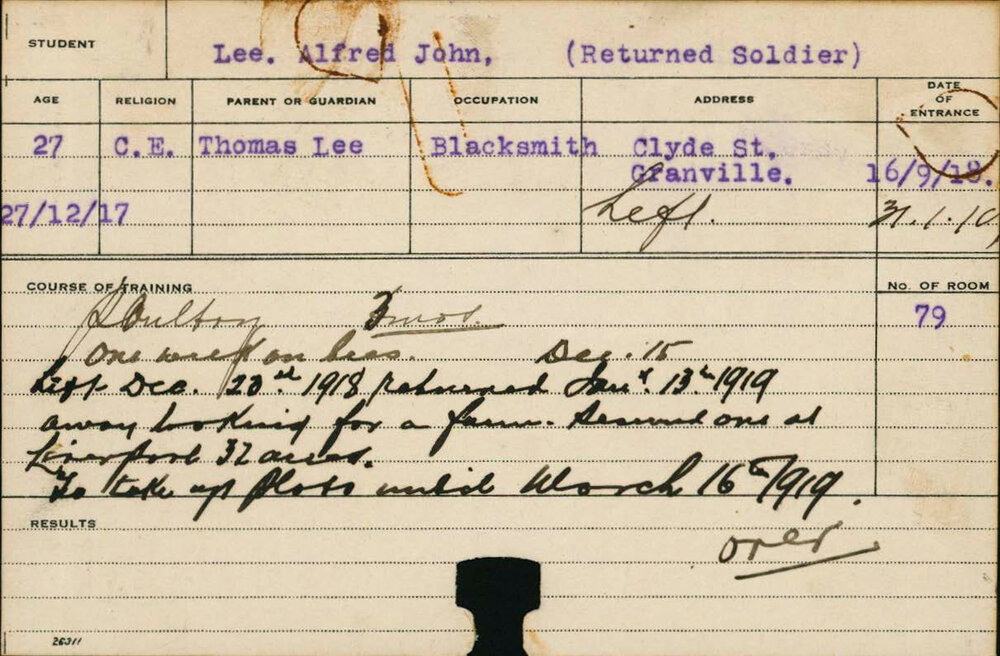 Lee, Alfred John (Short Course - Poultry &amp; Plots)