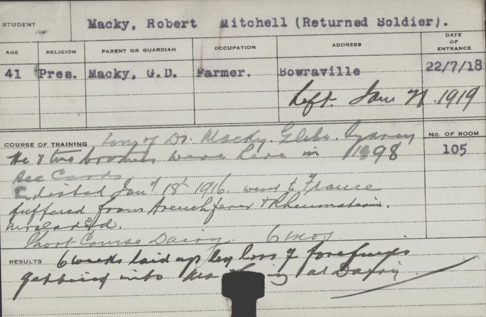 Macky, Robert Mitchell (Short Course - Dairy)