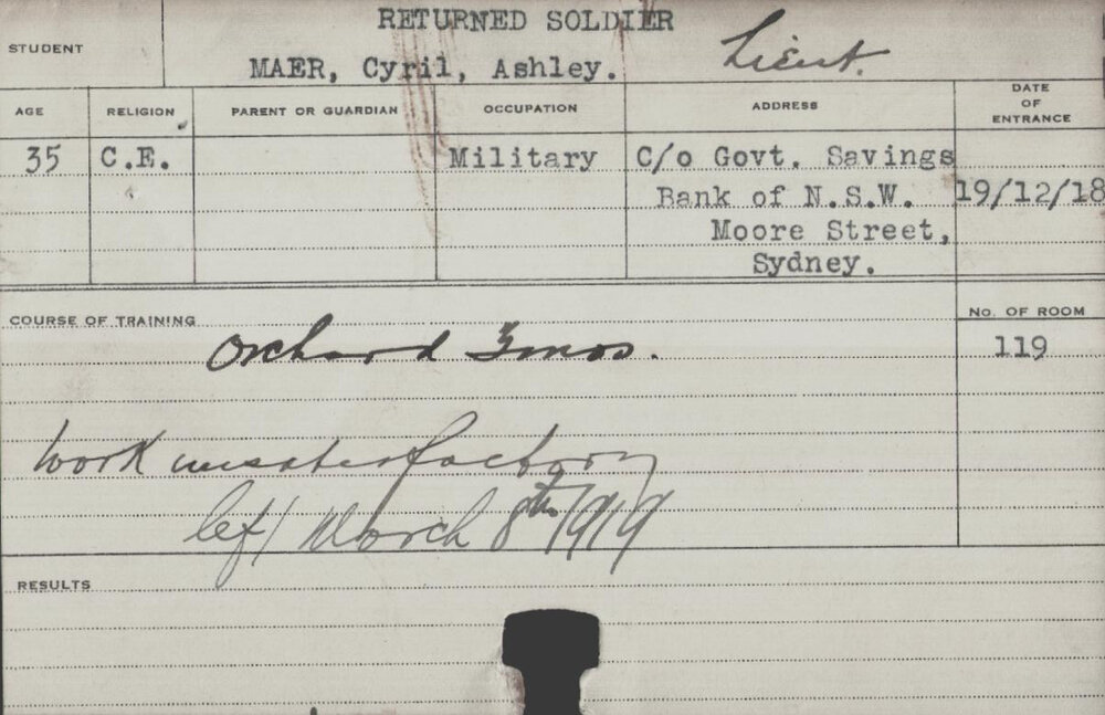 Maer, Cyril Ashley (Short Course - Orchard)