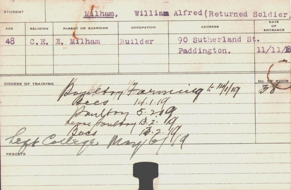Milham, William Alfred (Short Course - Poultry Farming &amp; Bees)