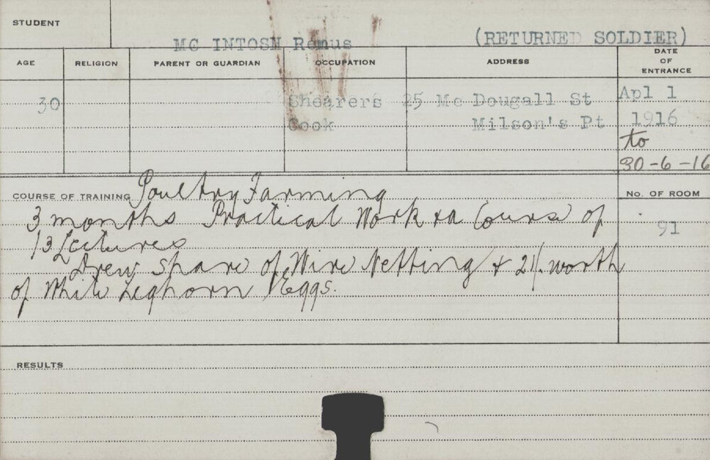 McIntosh, Remus (Short Course - Poultry Farming)