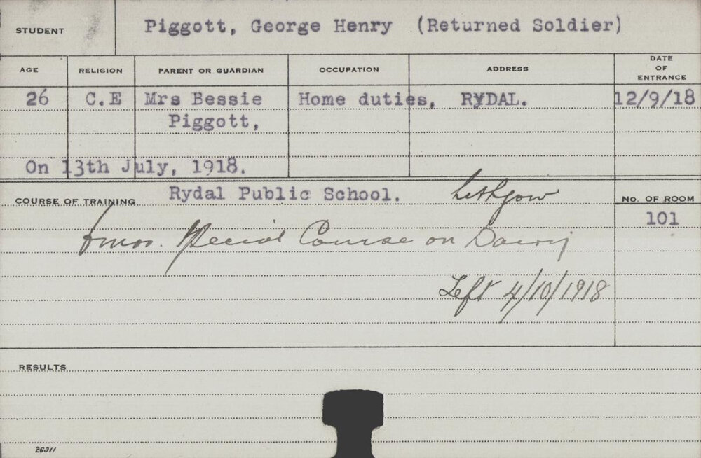 Piggott, George Henry (Special Course - Dairy)