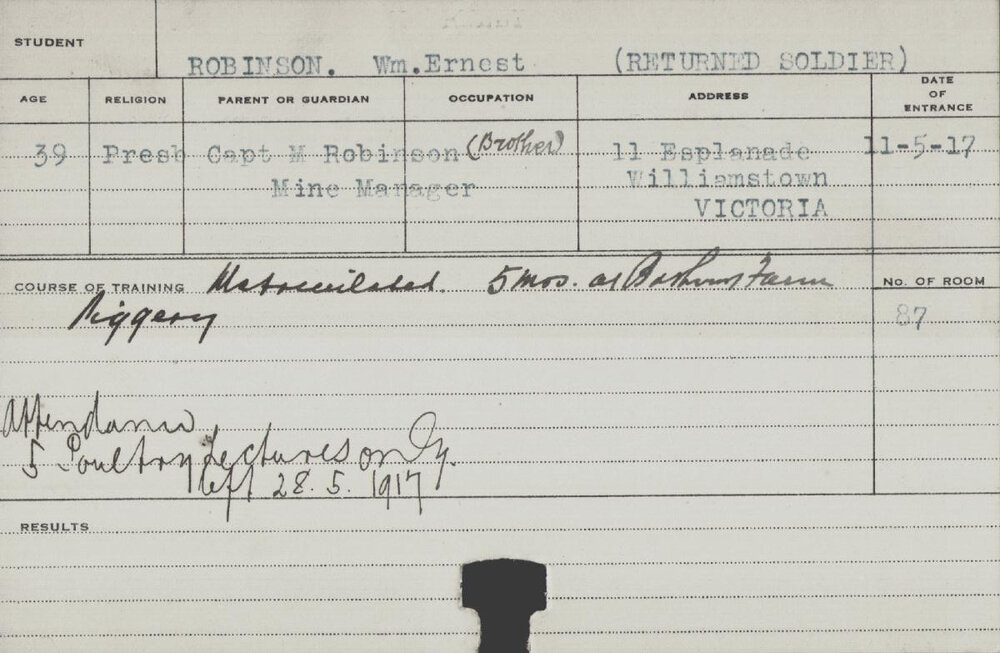 Robinson, William Ernest (Short Course - Piggery)