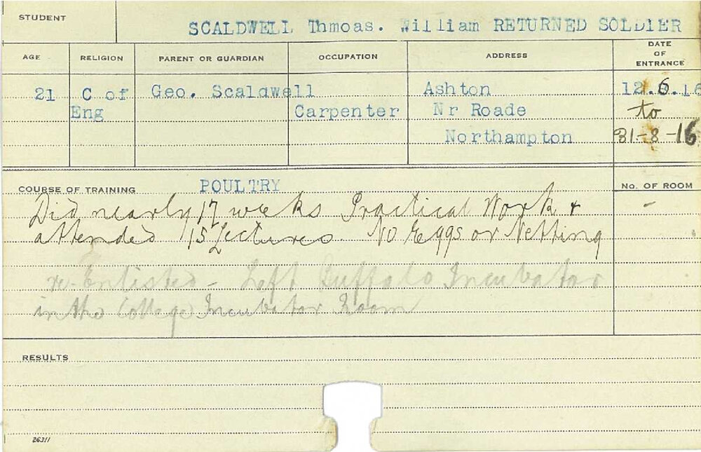 Scaldwell, Thomas William (Short Course - Poultry)