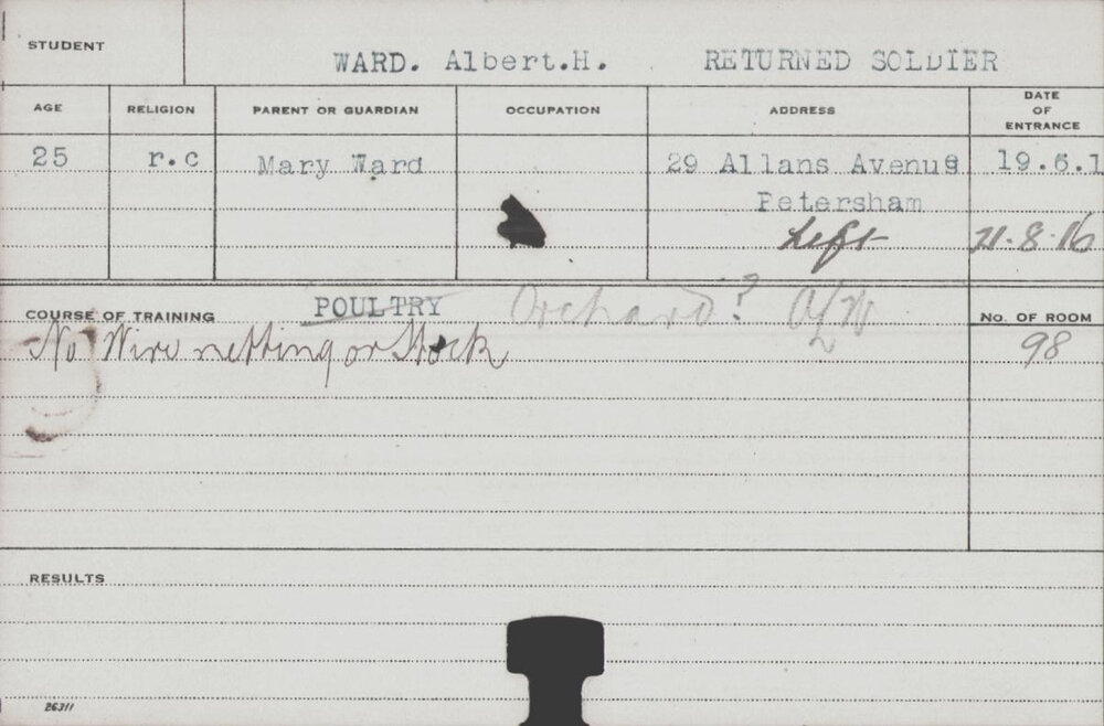 Ward, Albert H (Short Course - Orchard or Poultry)