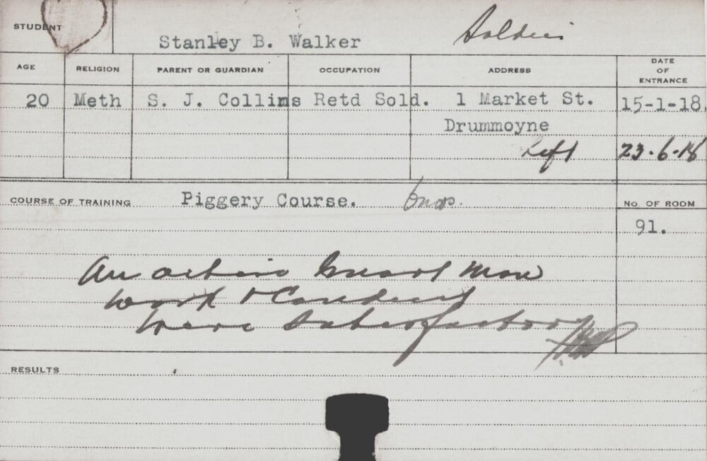 Walker, Stanley B (Short Course - Piggery)