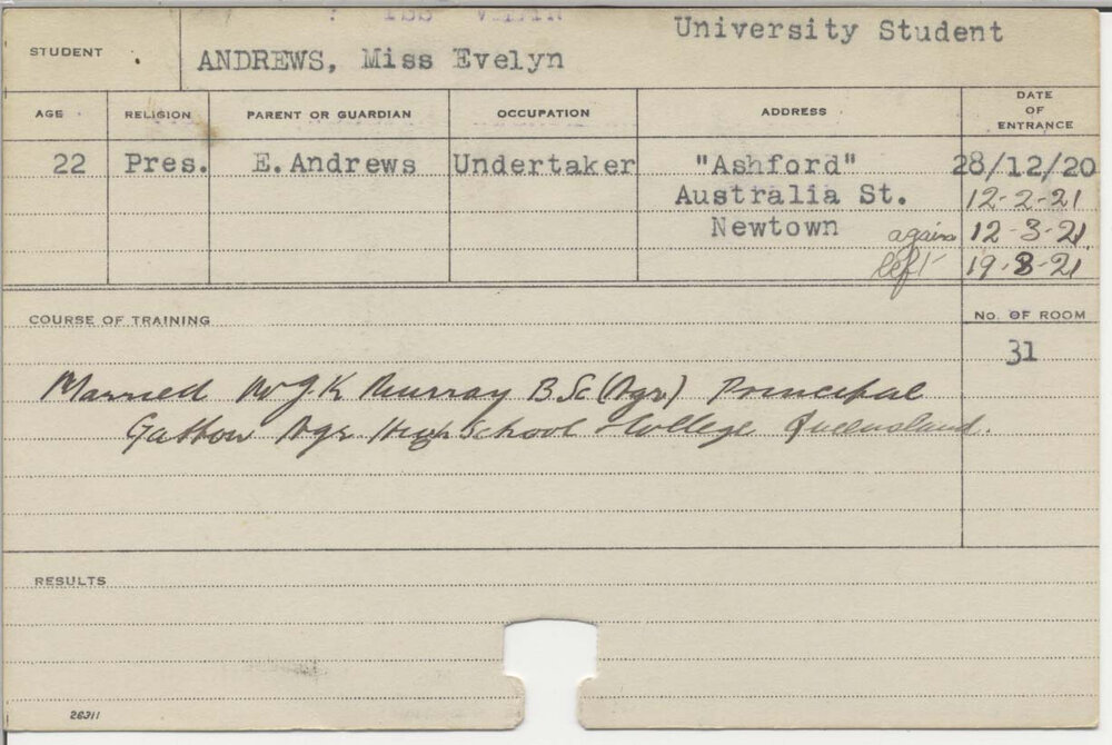 ANDREWS, Evelyn (Miss) (Sydney University Student)