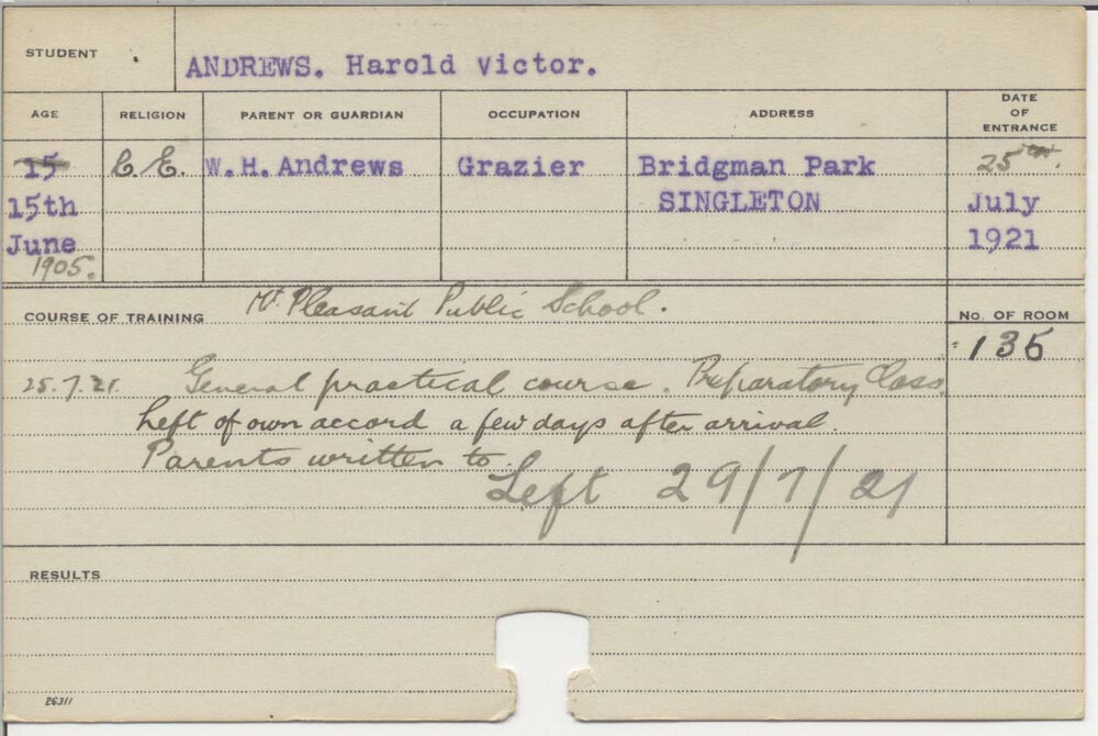 ANDREWS, Harold Victor (General Practical Course)
