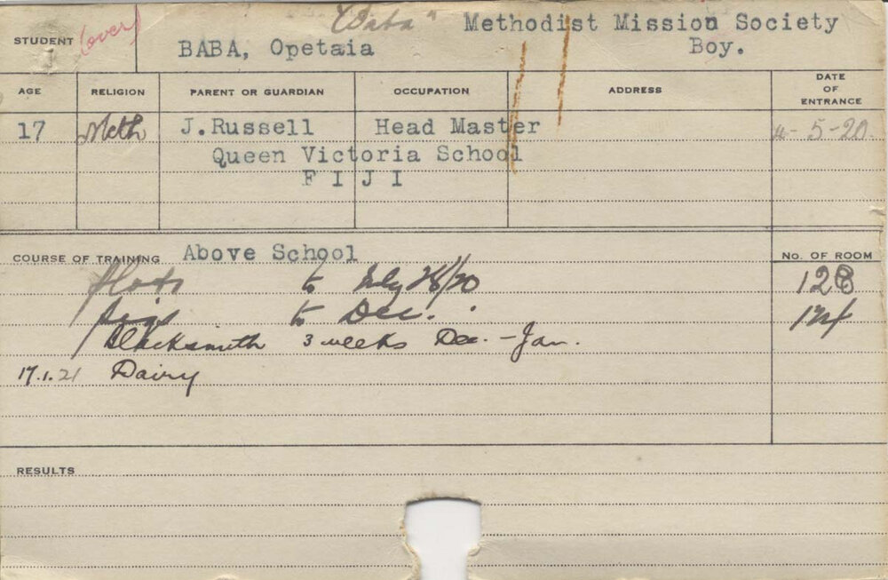 BABA, Opetaia (Special Courses - Plots, Piggery, Blacksmith, Dairy)