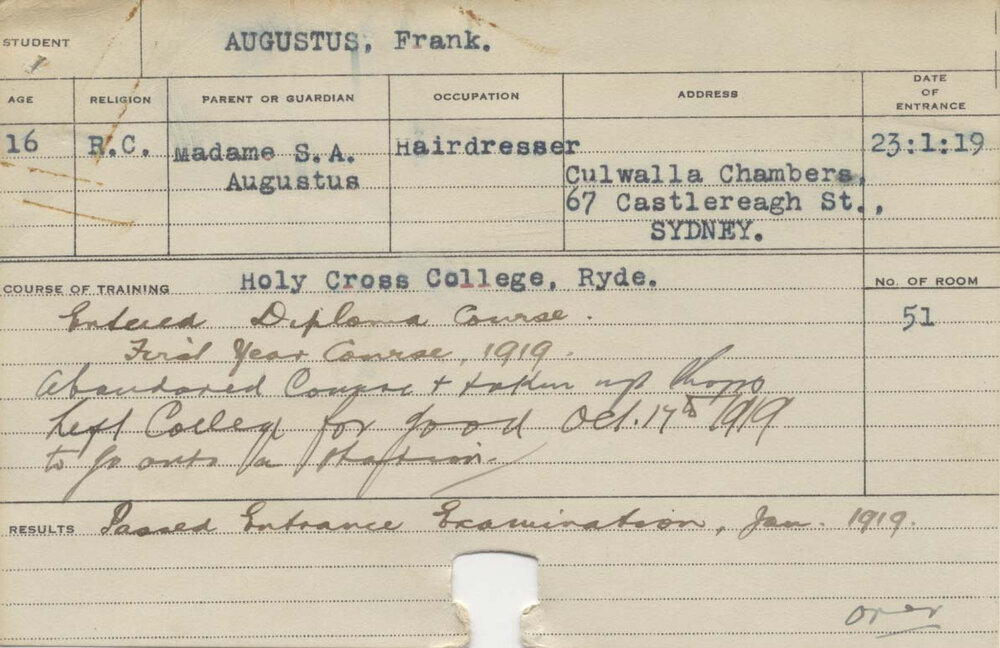 AUGUSTUS, Frank E (Hawkesbury Diploma of Agriculture (HDA))