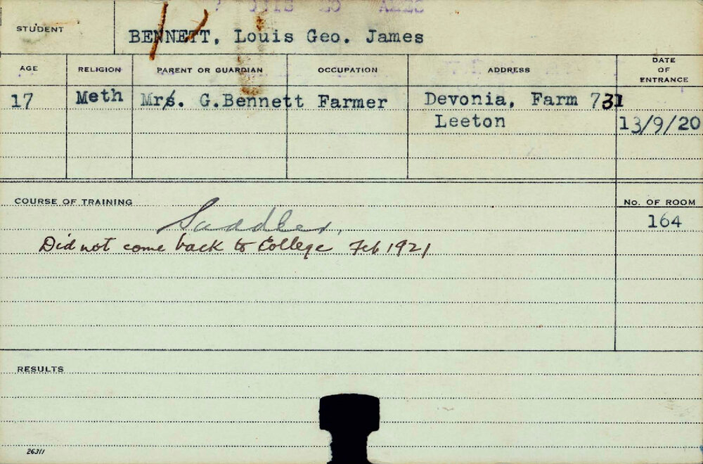 BENNETT, Louis George James (Certificate - Saddlery (Withdrawn))