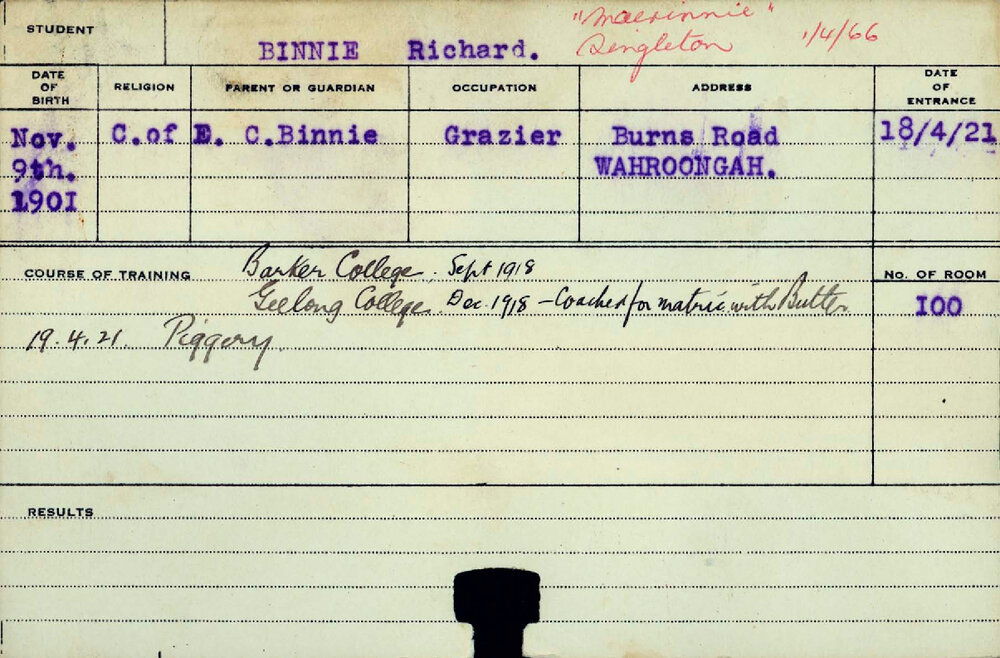 BINNIE, Richard (Short Course - Piggery)