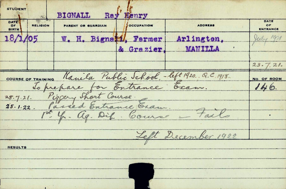 BIGNALL, Ray Henry (Short Course - Piggery)