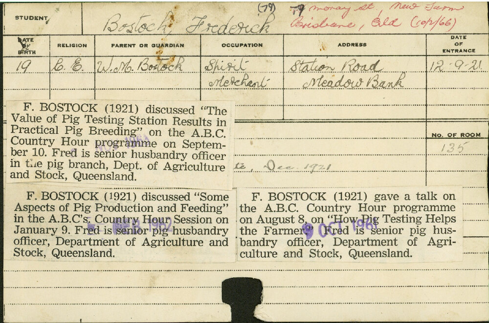 BOSTOCK, Frederick (Certificate - Piggery)