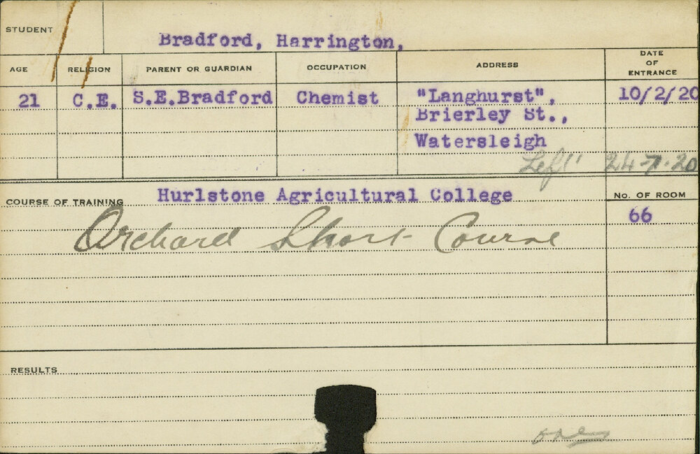 BRADFORD, Harrington (Short course - Orchard)