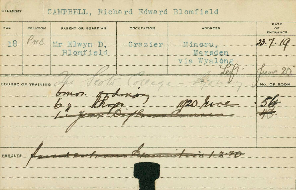 CAMPBELL, Richard Edward Blomfield (Ordinary Practical Course &amp; Short Course - Shops)